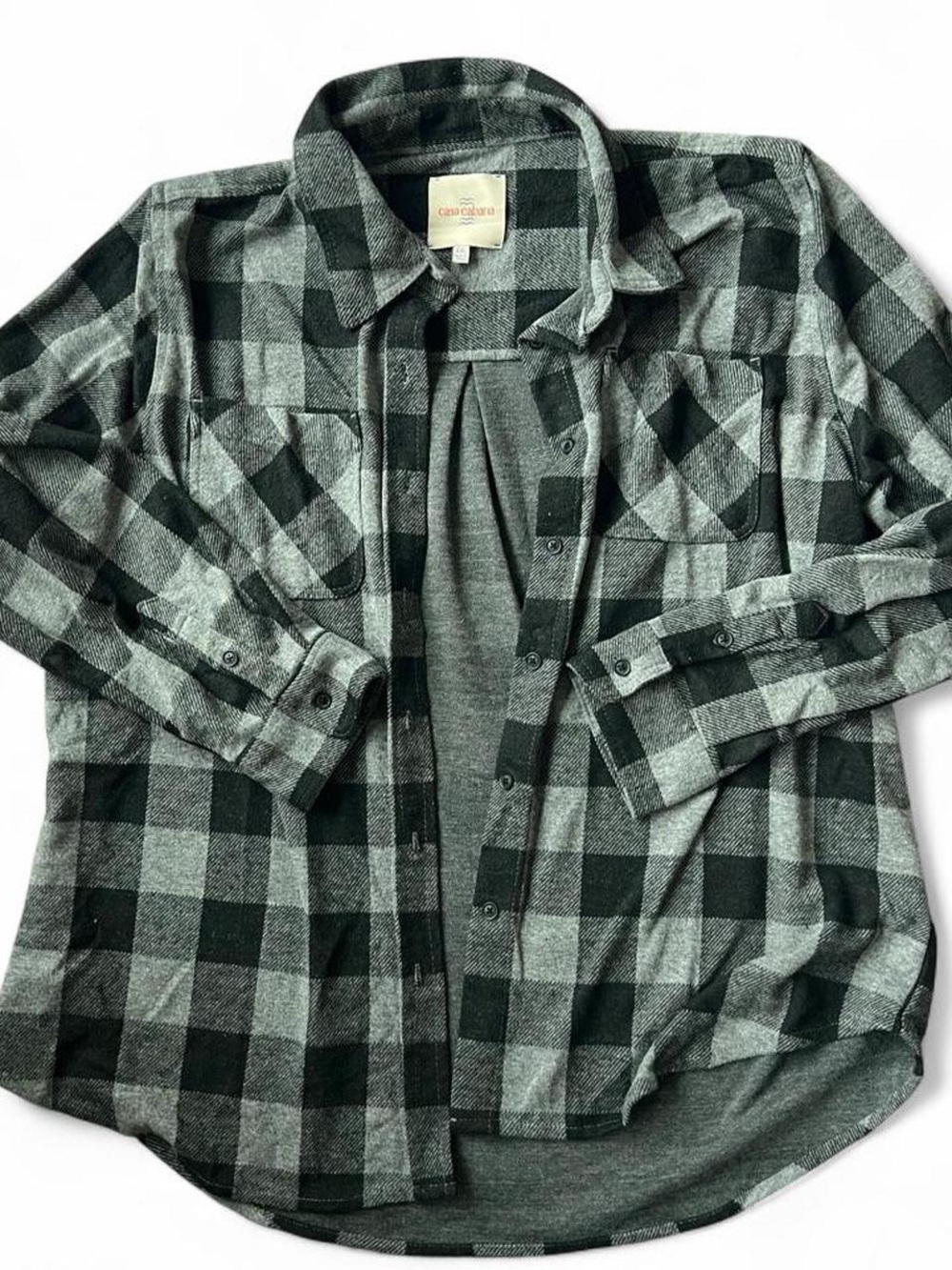 Men's Casual Button-Down Shirt - Grey/Black Plaid